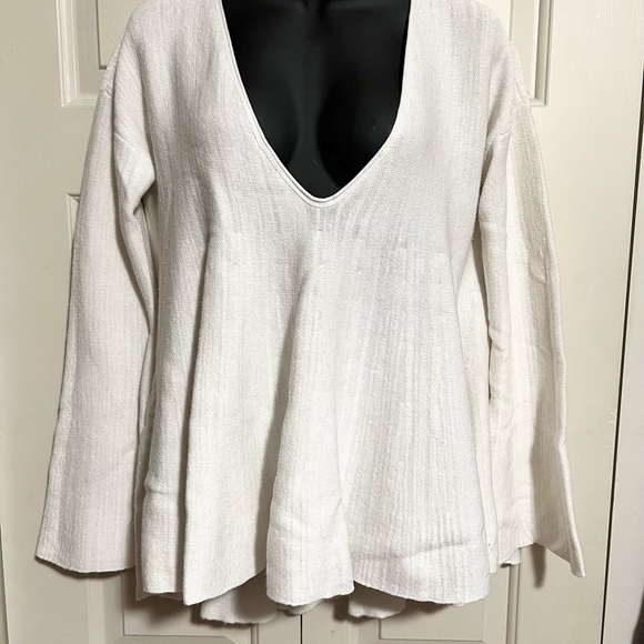 Free People oversized v-neck sweater size L oatmeal cream - Picture 9 of 15